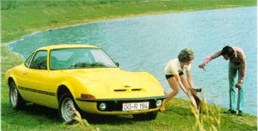 Yellow GT by the Lake... an original picture
used in early Opel GT advertisements.